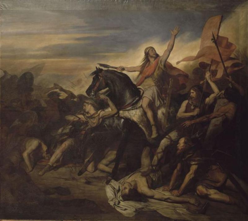 The 19th century Myth of Nations - Clovis I leading the Franks to victory in the Battle of Tolbiac, in Ary Scheffer’s 19th-century painting