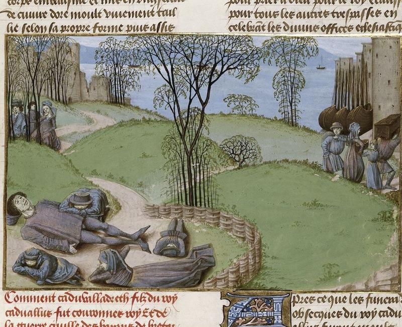 Deaths from famine, from Chroniques d'Angleterre by Jean de Wavrin (Netherlandish School, 15th century)