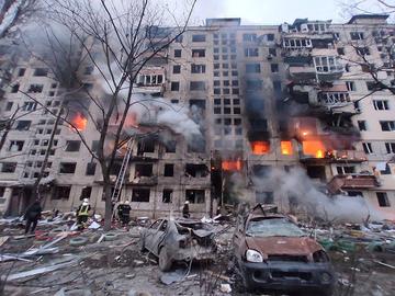 House on Bohatyrska Street, Ukraine after shelling of 14 March 2022