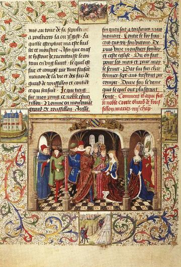 Medieval document with coloured images Medieval document with coloured images