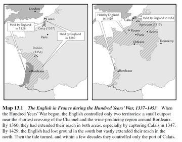 Map of the English territories in France during the Hundred Years' War, 1337-1453  Medieval Europe Online