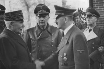 Maréchal Pétain shaking hands with Adolf Hitler on 24 October 1940
