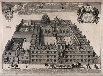 University college oxford line engraving by d loggan