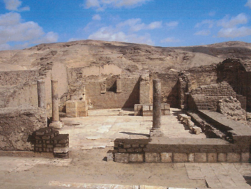 'The church of Apa Kollouthos at his shrine in Antinoopolis, photograph from Peter Grossmann 2014, ‘Antinoopolis the area of St. Colluthos in the north necropolis’, page 284.'    