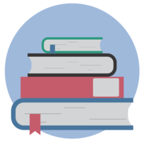 A drawing of a pile of books