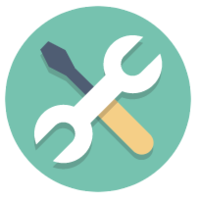 A drawing of a spanner and screwdriver