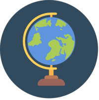 A drawing of a globe on a blue background