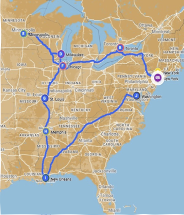 Map 1. Edward Holden’s Trip to North America, September-October 1904 