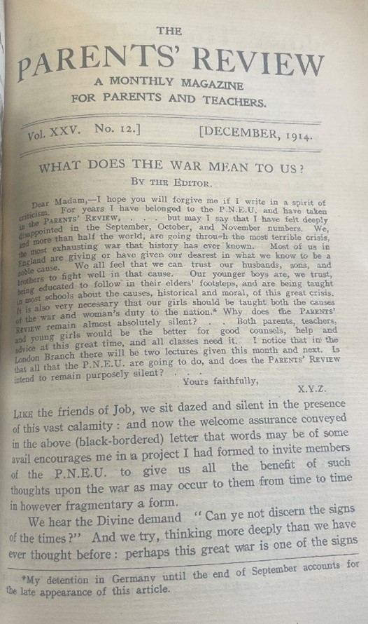 First Page of article ‘What does the war mean to us?’ 