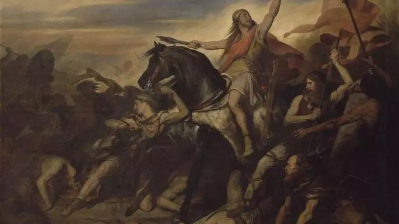 The 19th century Myth of Nations - Clovis I leading the Franks to victory in the Battle of Tolbiac, in Ary Scheffer’s 19th-century painting