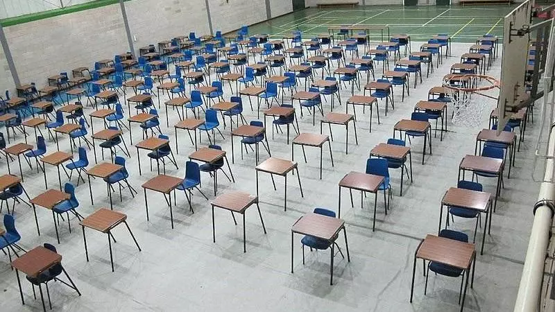 ‘Exam tables in sports hall, Epsom College’, David Hawgood, June 2010 <