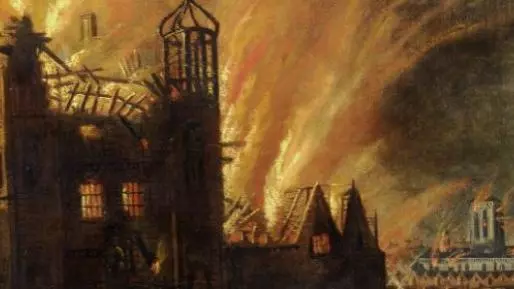 The Great Fire of London, with Ludgate and Old St. Paul's (Unknown Artist, 17th century)