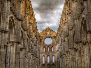 A ruined Monastery under a cloudy sky