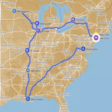 Map 1. Edward Holden’s Trip to North America, September-October 1904 